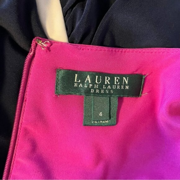 Ralph Lauren ColorBlock Sleeveless Sheath Dress in Navy Blue and Hot Pink - Picture 7 of 12